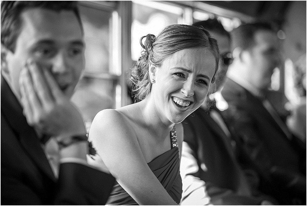 bridesmaid laughing on party bus Omaha Nebraska