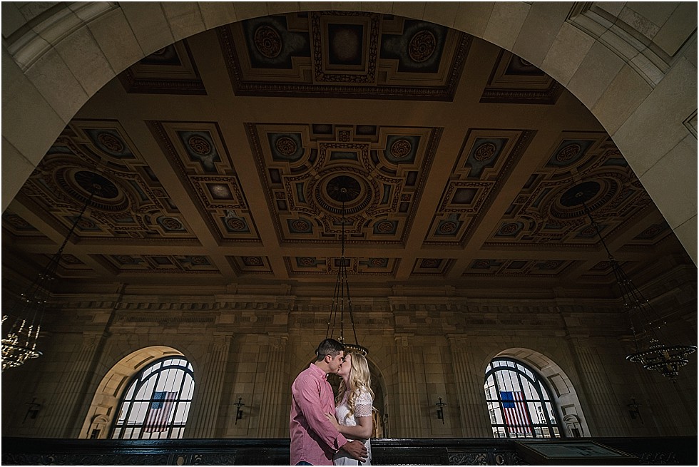 engagement shot in Union Station Kansas City