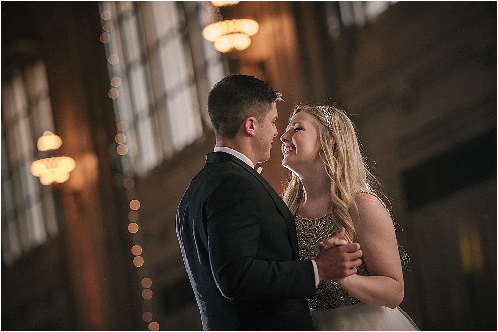 couple having first dance in Union Station