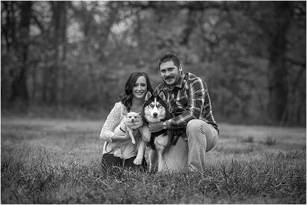 couple posing with dogs Lincoln Nebraska engagement session